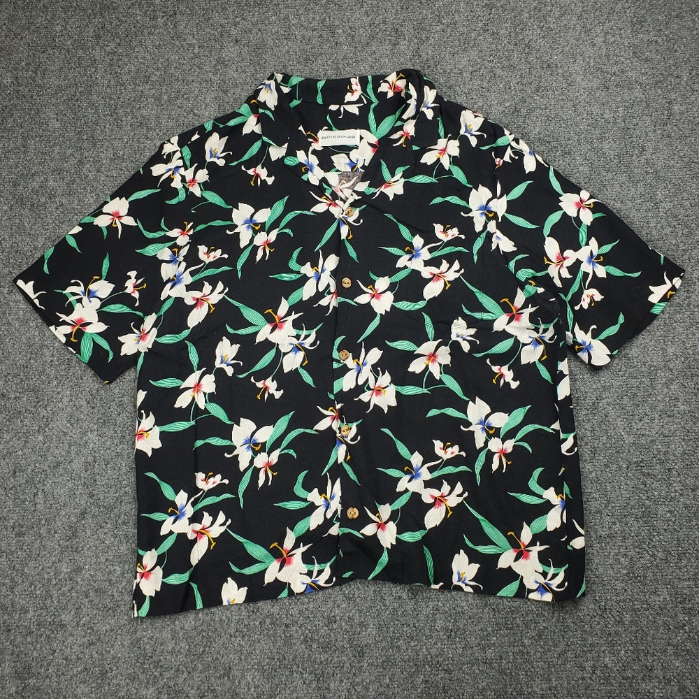 Vintage 70s Liberty House Of Hawaii Aloha Shirt Mens Small Black Floral Hawaiian